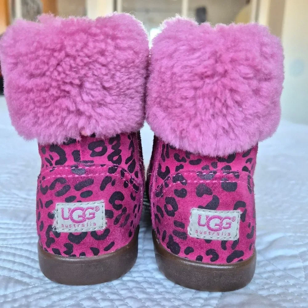 GUC Ugg Jorie Boot Cheetah Pink Metallic Lined Sherling Boot Girls 9